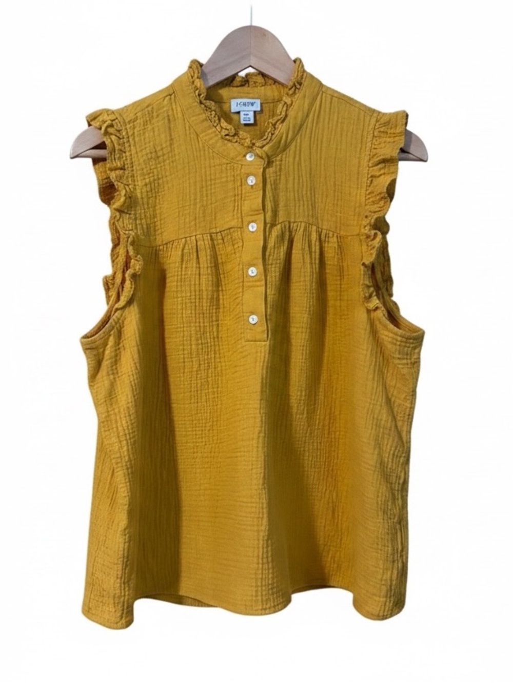 J. Crew Mustard Yellow Gold Ruffle-Trim Sleeveless Button Placket Top